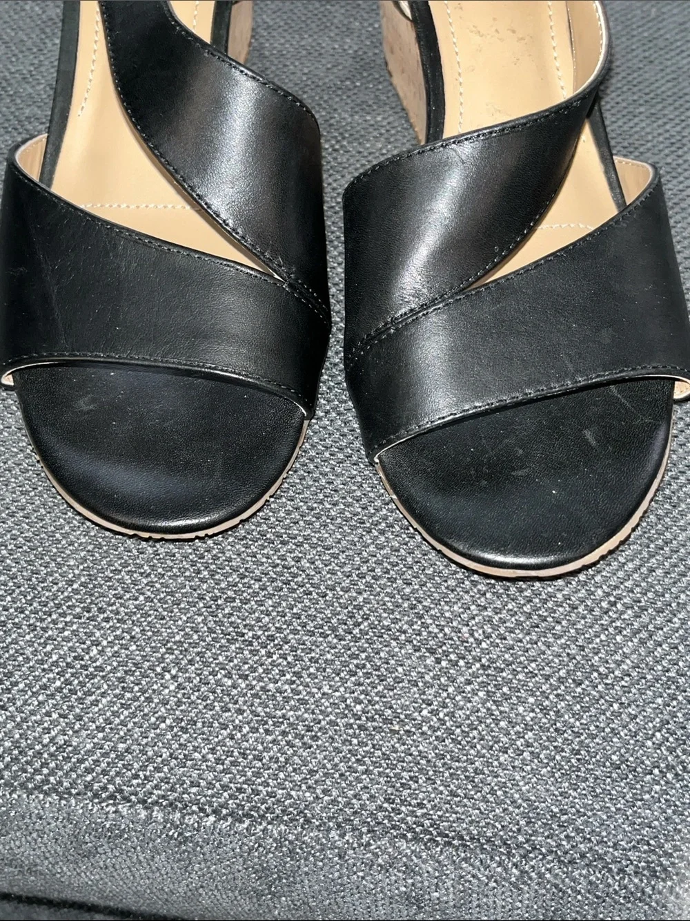Tahari Black Leather Slingback Wedge Sandals